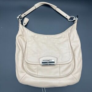 Coach Kristin F22306 Leather Hobo Shoulder Bag Ivory Cream Turnlock Pocket Purse